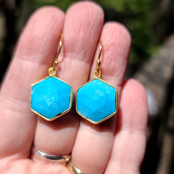 Natural Kharma by Avelon Jewelry - Turquoise faceted sterling & gold dramatic earrings